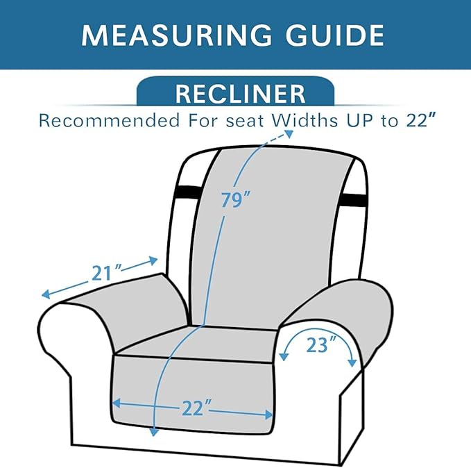 H.VERSAILTEX Reversible Quilted Recliner Covers Water Resistant Furniture Protector for Reclienr Chair with Elastic Straps for Pets Kids Sitting Width Up to 22"(Recliner, Navy/Beige)