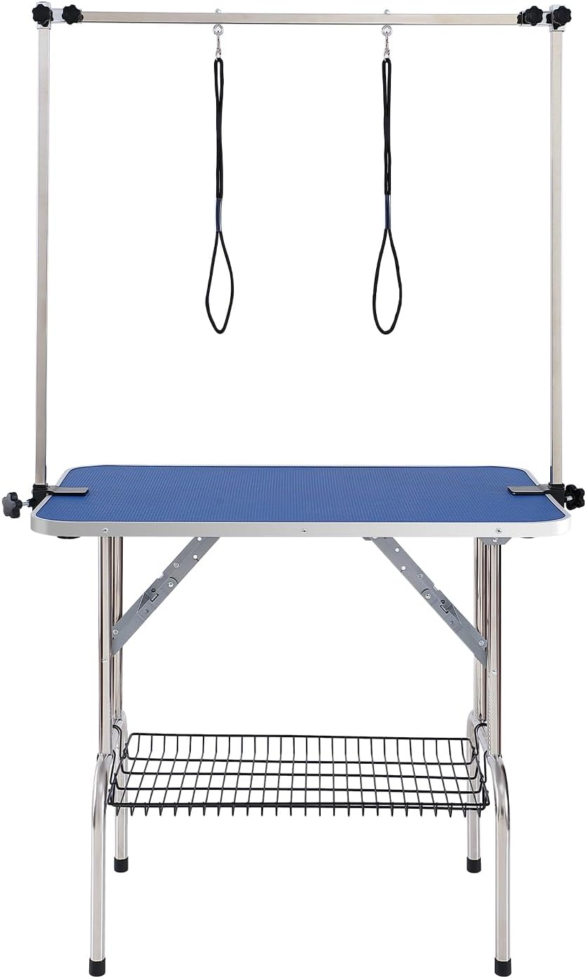 VEVOR Pet Grooming Table, 36 x 24 Inch with 2 Height Adjustable Arms, 330LBS Static Weight Capacity, Foldable Dog Groom Station with No-Sit Haunch Holder with Grooming Loop, for Medium and Small Dogs