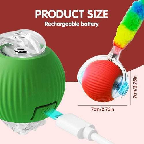 2 PCS Interactive Cat Toy Rolling Ball Chewie Viral Dog Ball with Tail, Smart Automatic Rolling Pet Balls,Automatic Moving Electric Cat Toy