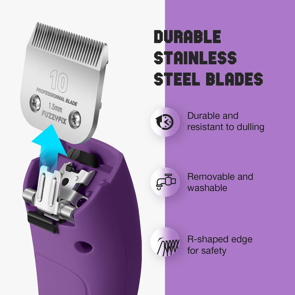 Professional Dog Grooming Clippers 2-Speed Detachable Blade 10# | Metal Guide Combs Kit for Thick Curly Coats Horse Animal Breeds Cats Low Noise Cordless Heavy Duty Pet Hair Trimmer Bluewave