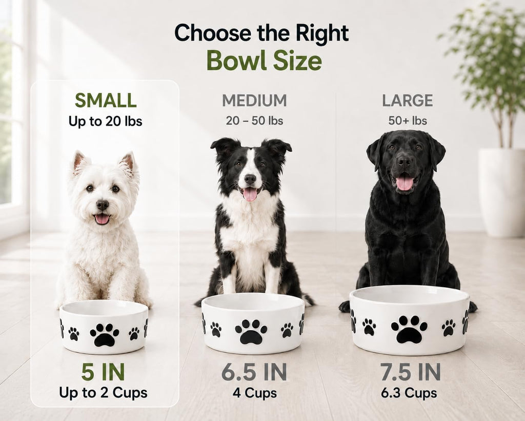 Ceramic Dog Bowls Set, 5''×2'', with Anti-Slip Rings, 2 Cups Capacity
