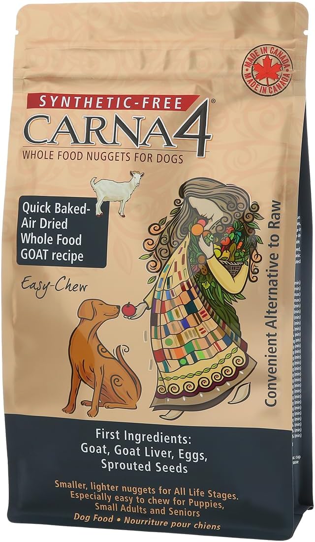 CARNA4 Air Dried Dog Food, Goat Recipe, Grain-Free, 2.2 Pound | Pastured Goat, Liver & Sprouted Seeds, Quick-Baked & Never Extruded, Easy-Chew, No Synthetic Vitamins or Minerals