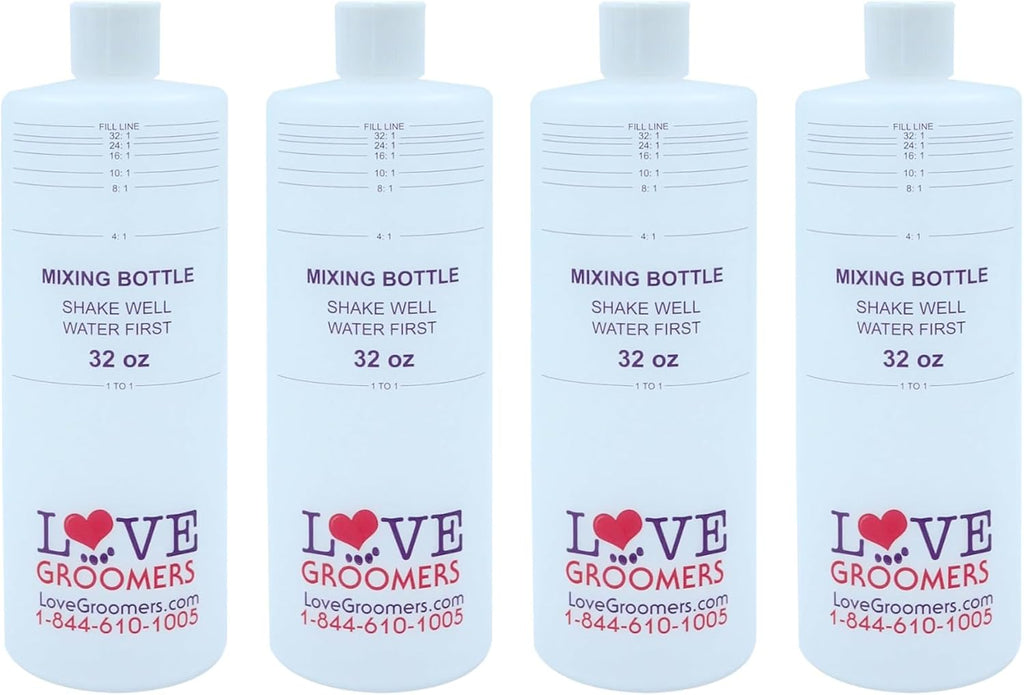 Groomer ESSENTALS 32oz Dilution Bottles - Set of 4 - Professional Dog Grooming Mixing Bottles for Shampoo, Conditioner, and Solutions