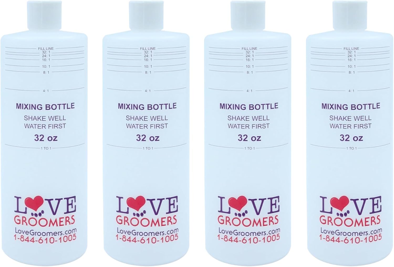 Groomer ESSENTALS 32oz Dilution Bottles - Set of 4 - Professional Dog Grooming Mixing Bottles for Shampoo, Conditioner, and Solutions
