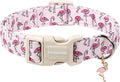 DOGWONG Cute Pet Dog Collar Pink Flamingos Cotton Dog Collar- Soft Girl Puppy Adjustable Pet Collars for Small Medium Large Dogs,M