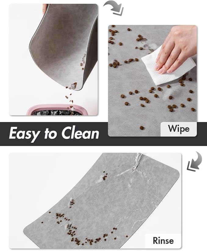 MontVoo-Absorbent Pet Feeding Mat-No Stains Pet Mat for Food and Water Bowl-Quick Dry Cat & Dog Food Mat Water Dispenser Mat-Pet Supplies Mat-Dog Water Bowl Mat for Messy Drinker,（LightGrey,16"x24"）