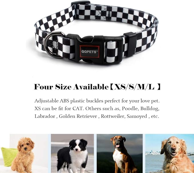 QQPETS Adjustable Soft Dog Collar: Print Flower Pink Multicolor Cute Patterns for XS Small Medium Large Pet Girl Boy Puppy Walking Running Training (M, Plaid)