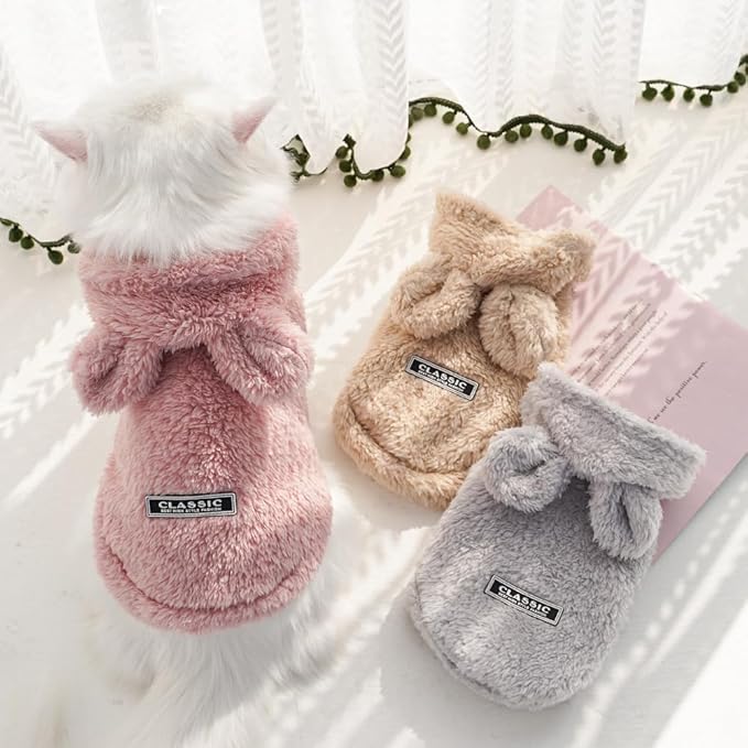 Selena Cat Bunny Ears Costume Cute Dog Kitten Hoodies Sweater Rabbit Ears Puppy Pet Apparel (Small,Pink)