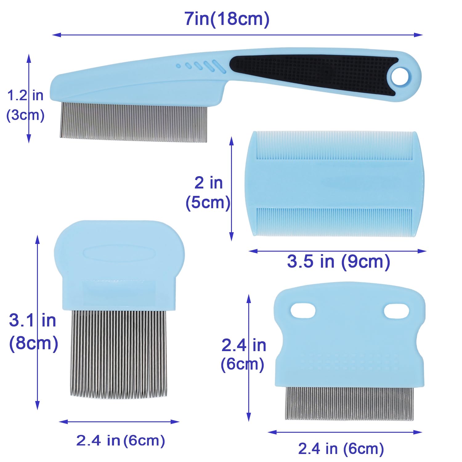 Flea Comb 4-Pieces Jade Green with High Strength Teeth Pet Tear Stain Remover Combs, Dog Cat Grooming Set Effective Float Hair Remover