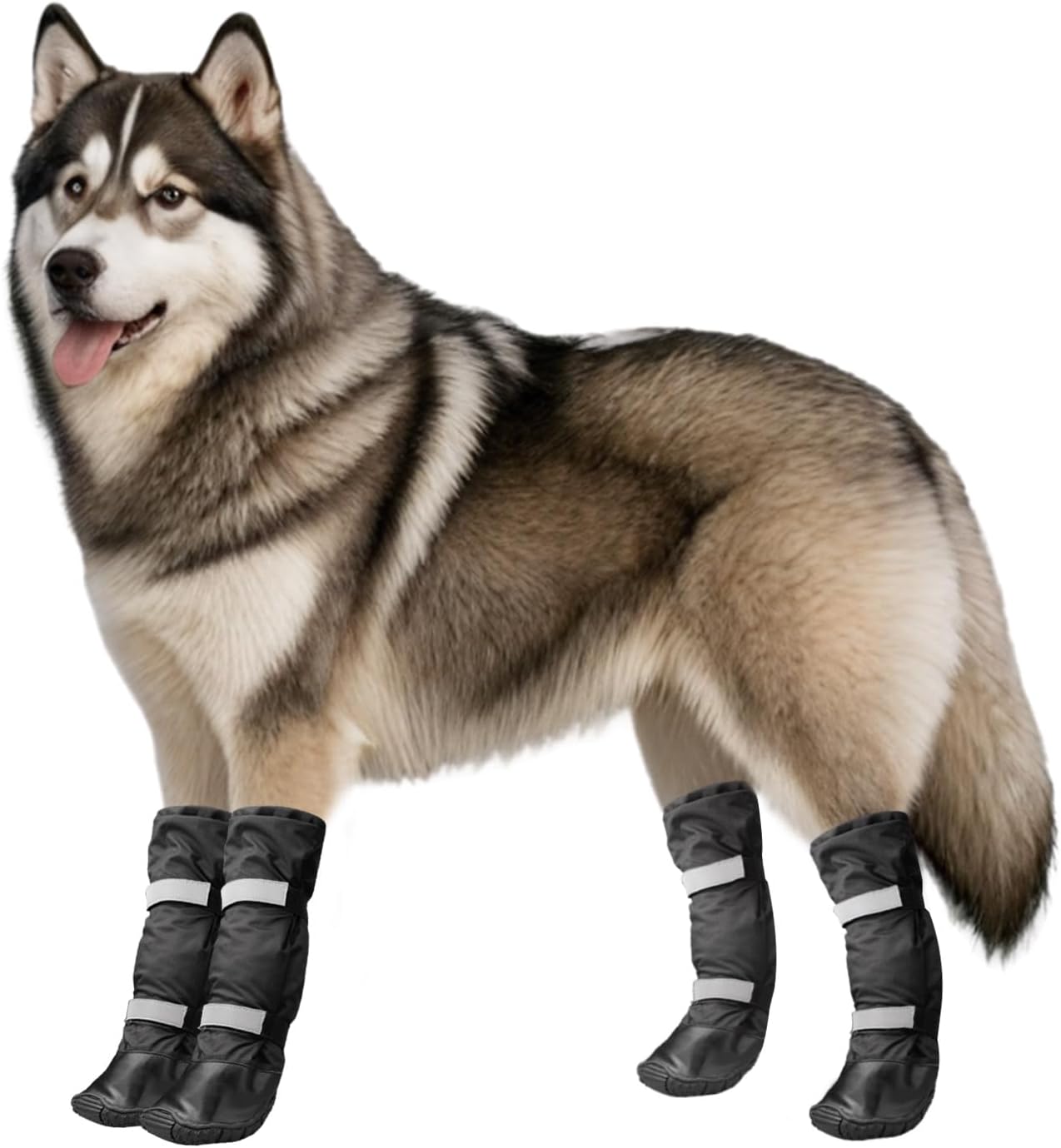 Enjoying Dog Winter Boots for Large Dogs, 4 PCS Anti-Slip Dog Rain Booties with Reflective Magic Tapes, Waterproof Boots for Long Legs Dogs, Warm Pet Shoes for Snowfield, Black, Size #5