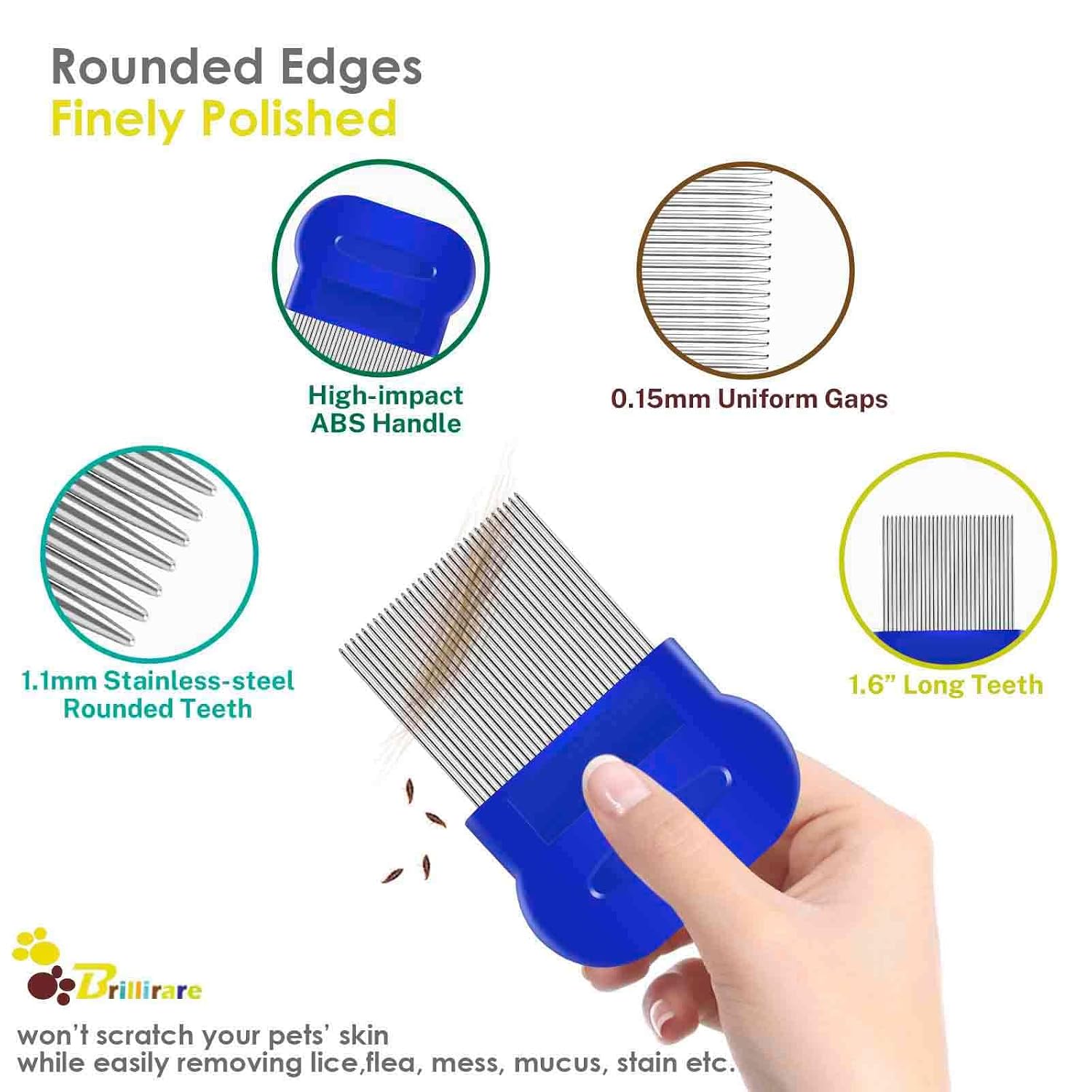 3 Pack Dog Grooming Comb, Flea Lice Pet Combs, Stainless Steel Cat Combs with Rounded Teeth, Professional Metal Tear Stain Remover, Dematting Tool for Small, Medium & Large Pets