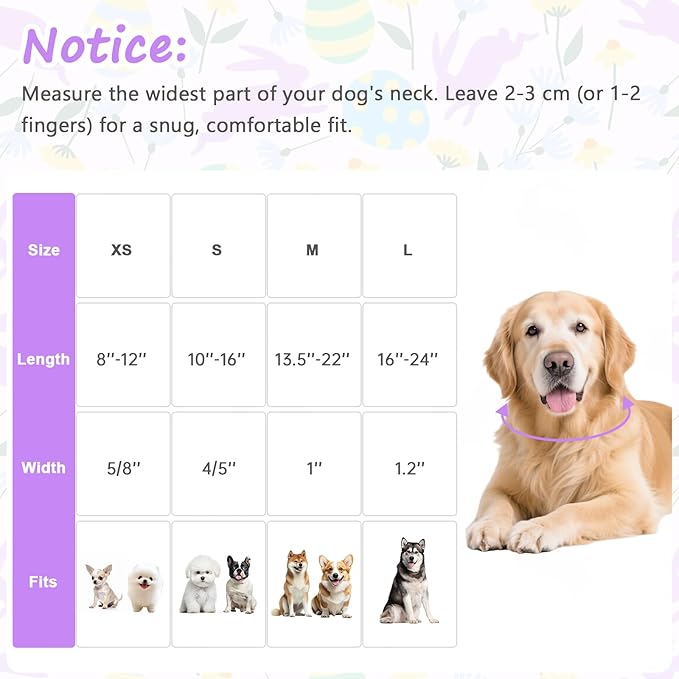 Easter Dog Collar, Spring Easter Egg Print Dog Collar with Purple Rabbit, Adjustable Cotton Puppy Collars Girl Boy Collar for Small Medium Large Dogs -XS