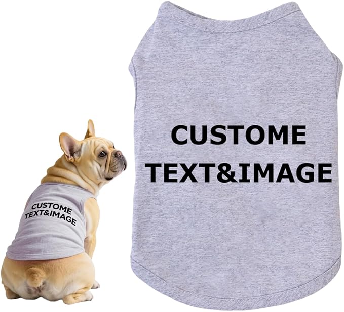 Custom Dog Shirt,Personalized Pet Apparel with Name Text Photo Image,Lightweight Breathable Puppy Kitten Cotton Vest for Small Medium Large Dogs Cats,Puppy Gift (Gray, 4X-Large)