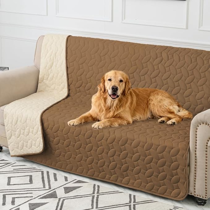 Ameritex Waterproof Pet Bed Cover Anti-Slip Dog Bed Blanket for Sofa and Furniture Waterproof New Pattern Design (Camel, 82x102 Inch (Pack of 1))