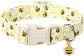 DOGWONG Spring Summer Dog Collar- Bee Flower Dog Collar, Adjustable Soft Girl Boy Dog Collar for Small Medium Large Dogs, L