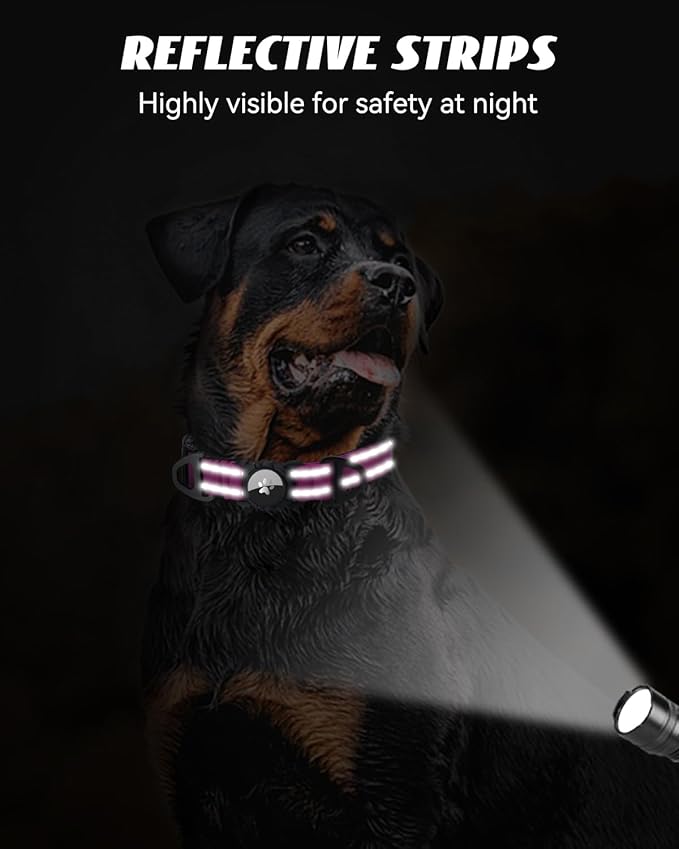 Joytale Airtag Dog Collar, Reflective Pet Collar with Waterproof AirTag Holder, Dual D-Rings, Soft Padded Adjustable for Medium Dogs, Hotpink, M