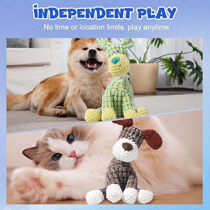2025 New Dog Toys, Indestructible Plush Dog Toy, Dogs Toys for Aggressive Chewers, Dogs Squeaky Chew Toy for Indoor Pups Teething (Brown+Blue)