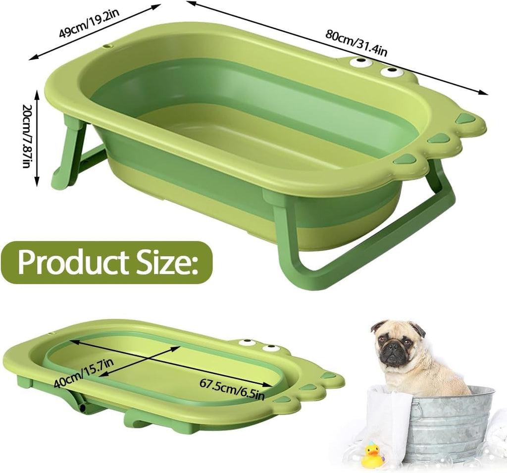 31" Foldable Dog Bath Tub, Portable Pet Washing Basin with Drain | Green, Non-Slip Bottom, for Small Medium Pets, Doubles as Dog Pool, Dries Fast, Patio & Balcony