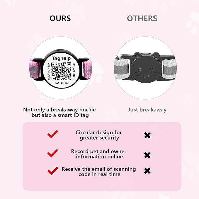 Smart QR Code Cat Collar 2-Pack - Digital Pet ID Tag with Breakaway Safety Design, Reflective Strips & Adjustable Fit for Lost Cat Recovery (Red & Green)