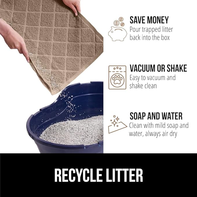 GORILLA GRIP Cat Litter Box Mat, 47x35, Water Resistant, US Designed Kitty Litter Trapping Mats, Easy to Clean, Scatter Control, Less Mess and Clean Floors, Kitten Supplies for Indoor Cats, Beige