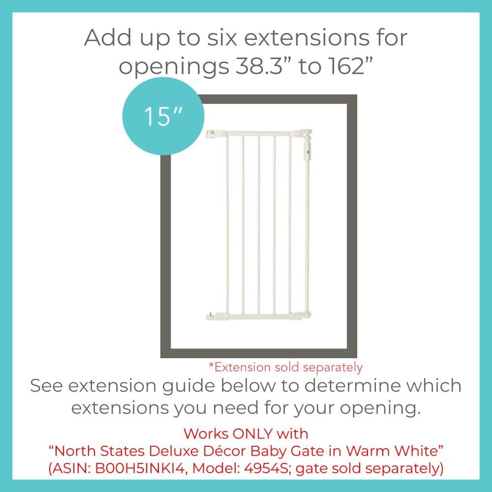 Toddleroo by North States - 6-Bar Extension for Deluxe Décor Gate: 15 Inch Baby Gate Extension - Add Up to 6 Extenders - Ivory