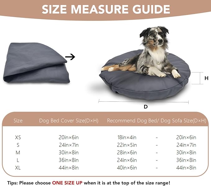 Dog Bed Cover Waterproof Replacement Machine Washable Covers for 24x24 Inch Dog Bed Heavy Duty Scratch Resistant Mattress Protector Pet Bed Round Grey Cover Only