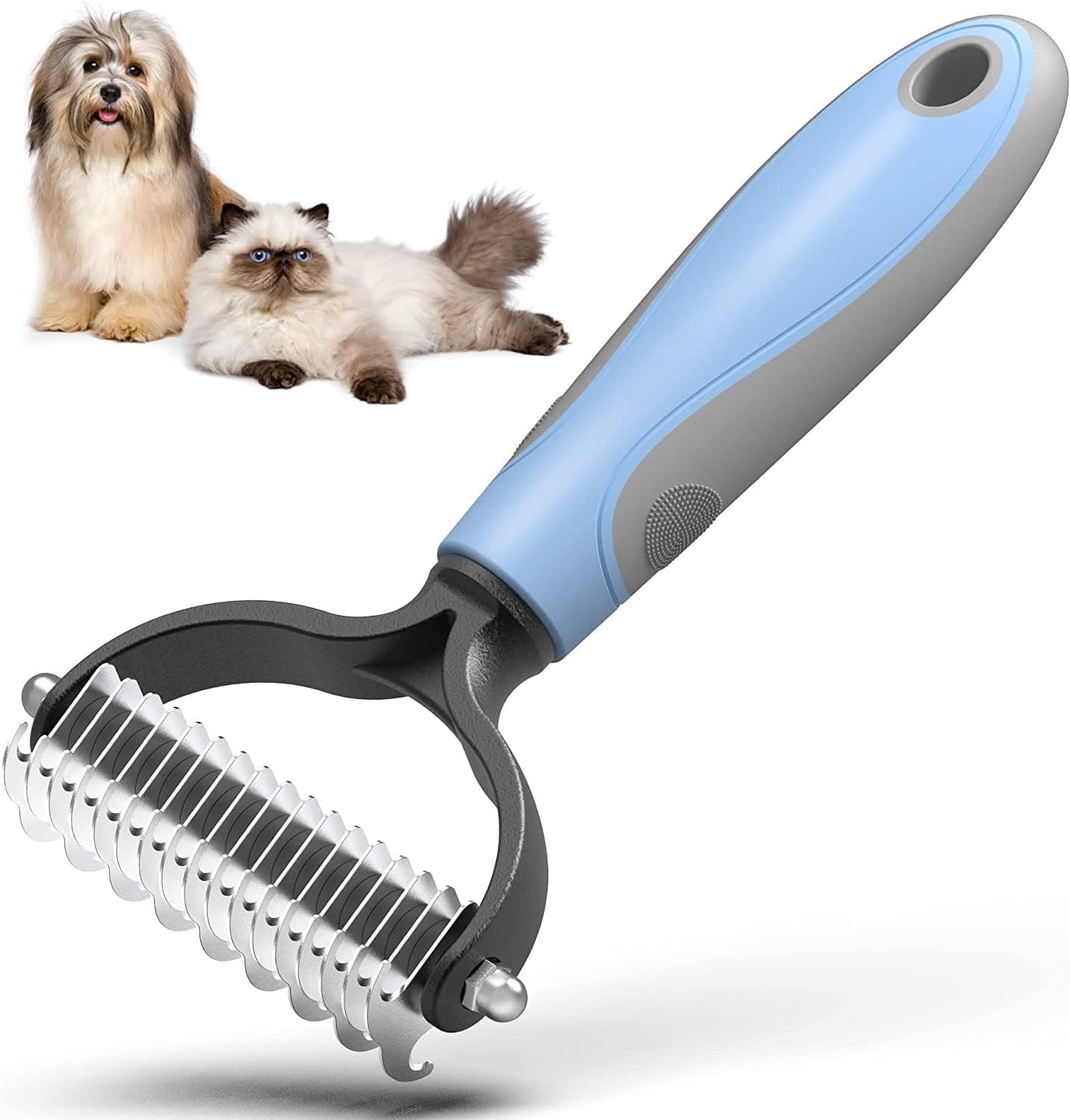Grooming Tool- Dog and Cat Dematting Comb and Brush with 2 Sided Professional Grooming Rake (Blue, Grey)