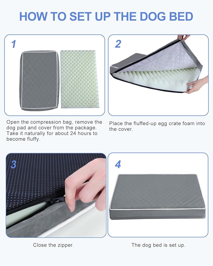 KSIIA Dog Bed for Crate Pad Waterproof for Medium Dogs with Removable Washable Cover, Egg Crate Foam and Non-Slip Bottom, 29x18 Inch, Dark Gray