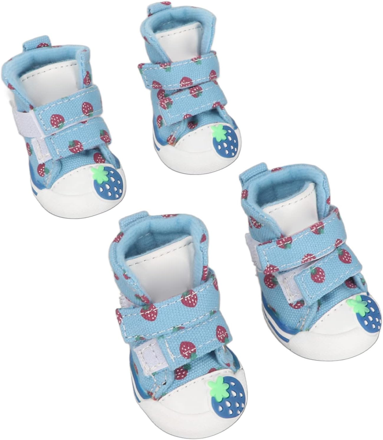 TITA-DONG Small Dog Shoes, Breathable Dog Boots for Summer Hot Pavement, Cute Strawberry Comfortable Slip Resistant Canvas Puppy Boots Paw Protectors for Small Medium Large Dogs Blue(Type 2)