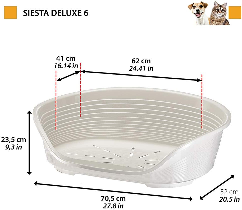 Ferplast Cat Bed, Plastic Dog Bed Medium, Ventilation Holes and Non-Slip Rubber Feet for Added Stability 70,5 x 52 x h. 23.5 cm. Dark Grey