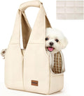 Dog Purse Carrier for Small Dogs and Cats, Soft-Sided Pet Tote Bag with 6 Large Pockets, Collapsible Travel Puppy Carrier with Small Cushion, Fits Pets up to 6 lbs (Beige, 13.6" L x 6.6" W x 10" H)