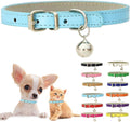 Blue Cat Collar with Bell, Leather Small Puppy Dog Collars Medium | Soft Leather Adjustable Buckle for XXS XS X-Small Medium Tiny Female Male Boys Girls Pets Dogs Kitten Teacup Yorkie Chihuahua