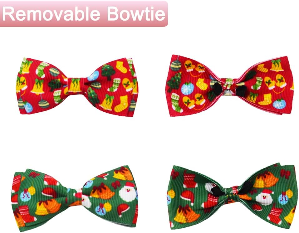 2 Pack Christmas Cat Collar with Bow Tie and Bell X-mas Breakaway Kitten Collars with Bowtie Safety Red and Green