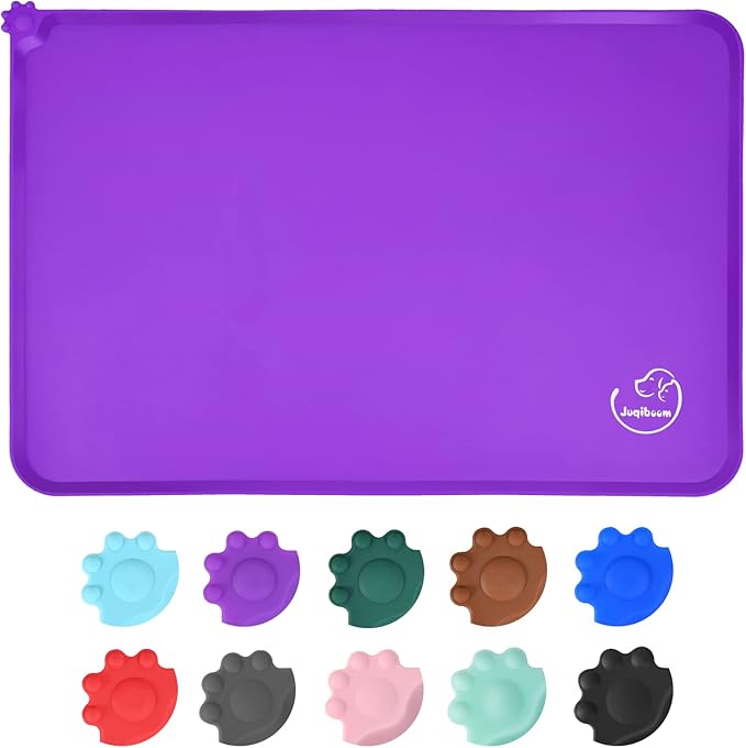 Silicone Waterproof Dog Cat Pet Feeding Mats, Non Slip, Easy Clean Pet Dog Cat Bowl Mats Placemat (24" x 16") Purple