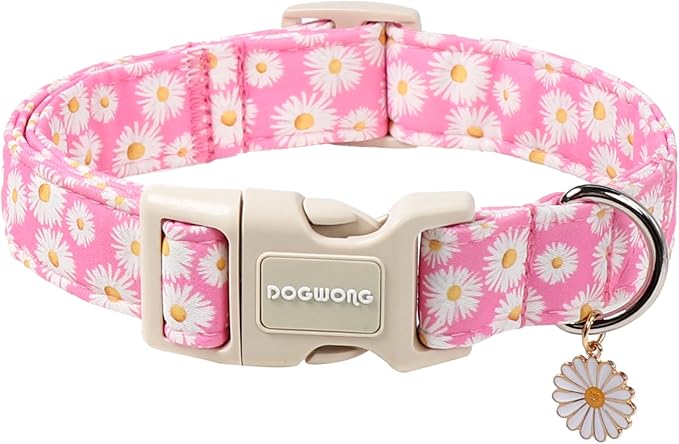 DOGWONG Flower Dog Collar-Daisy Flower Print Girl Dog Collar for Large Cute Dog Collars Spring Female Pet Gift Adjustable Heavy-Duty Soft Collar，S