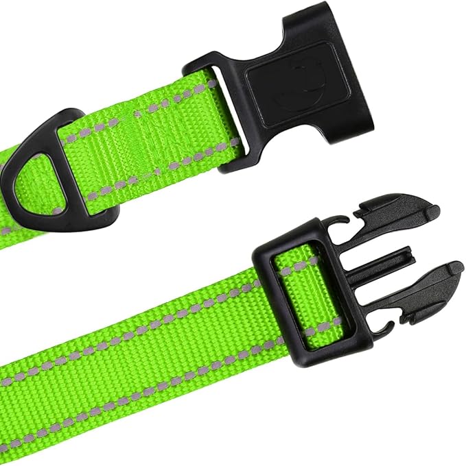 TagME Reflective Nylon Dog Collars, Adjustable Classic Pet Collar with Quick Release Buckle for Medium Dogs, Green, 1.0" Width