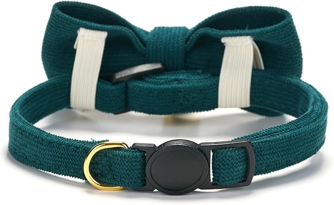 2 Pack Soft Corduroy Christmas Cat Collars with Bow Tie & Bell, Adjustable Breakaway Cotton Kitty Bowtie Collar for Girl Boy Kitten (Red & Green)