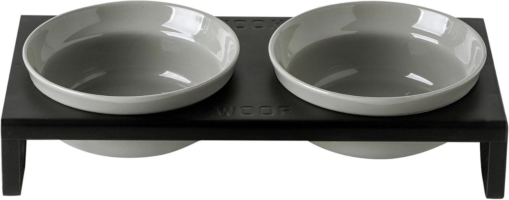 Ceramic Grey Dog Bowls Set - 5 inch Dog Food & Water Bowls, Elevated Feeding Bowls with Metal Stand for Small Size Dog,Puppy Bowl Set for Wet and Dry Food
