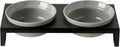 Ceramic Grey Dog Bowls Set - 5 inch Dog Food & Water Bowls, Elevated Feeding Bowls with Metal Stand for Small Size Dog,Puppy Bowl Set for Wet and Dry Food