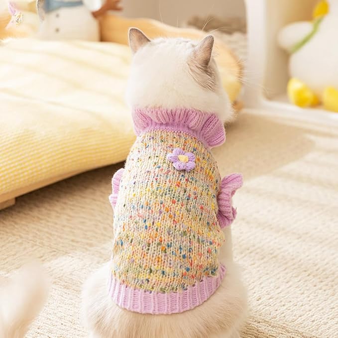 Purple Small Dog Sweater, Knitted Cat Sweater, Holiday Puppy Clothes for Little Dog Girl, Cold Weather Outfit for Kitten Chihuahua Yorkie Teacup Dachshund Pug (Purple, X-Small)
