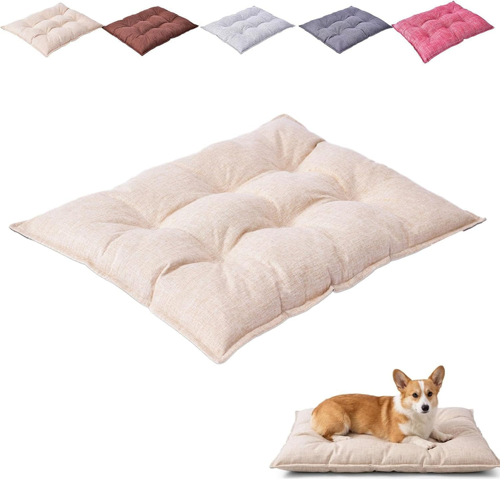 Chew Proof Dog Crate Bed, Reinforced Corner Kennel Pad, Washable Texture Dog Sleeping Mat, Comfort Rest Pad Suitable for Small Indoor Chewing Dogs，Beige：Large