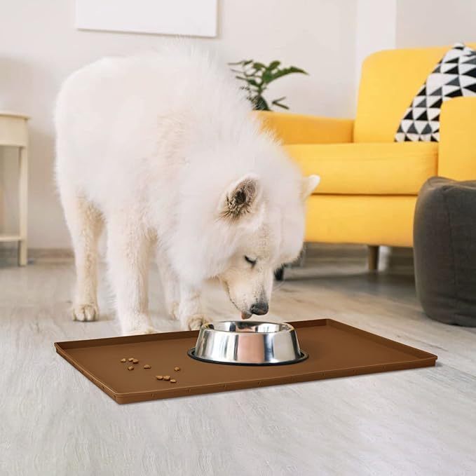 Dog Food Mat,Silicone Waterproof Food Tray,Non Slip Pet Bowl Mats Placemat,1" Raised Edge,Suitable for Most Small and Medium Sized Pets,32" x 24"