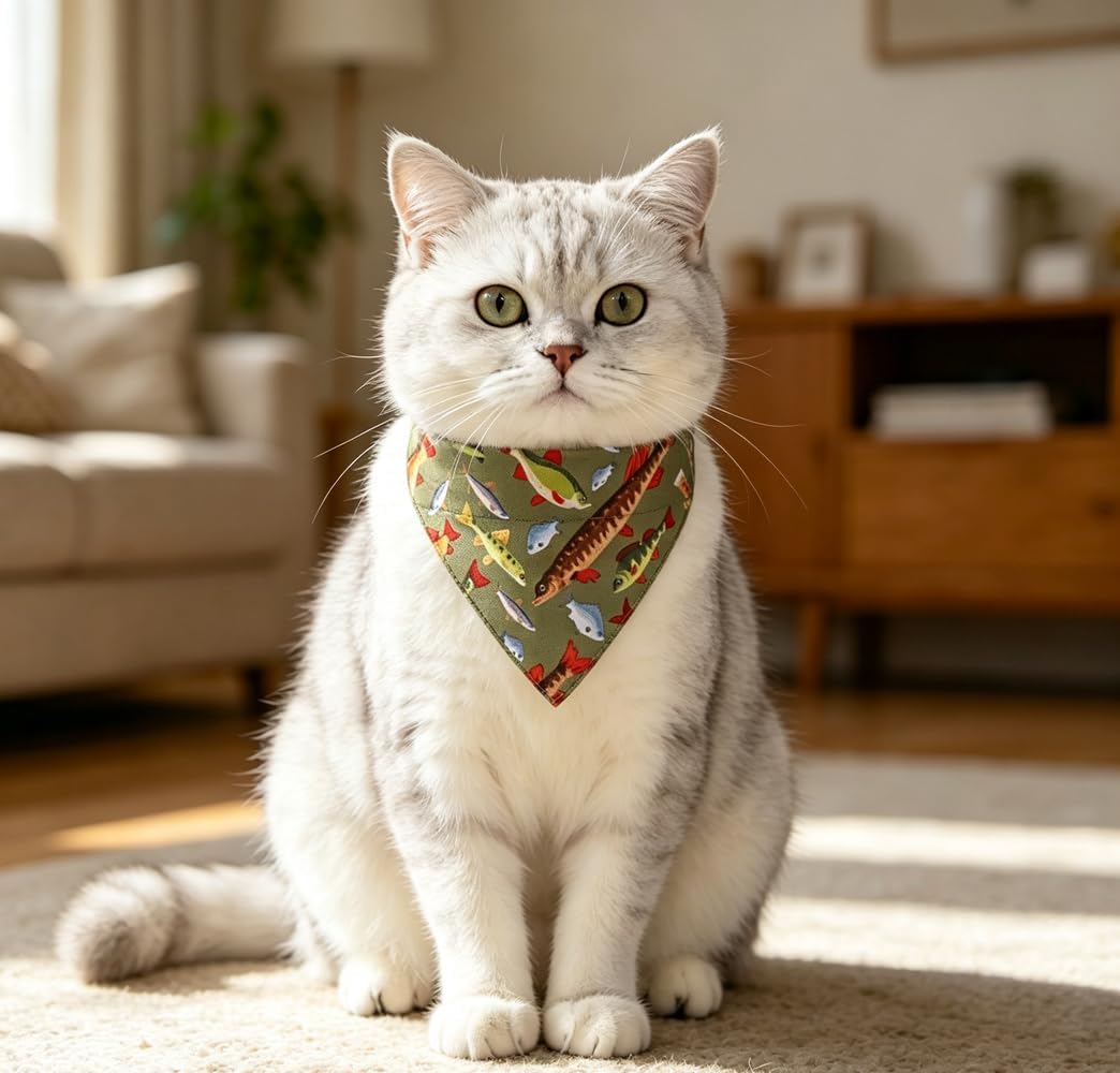 Cat Collars Breakaway with Bandana Bell Fish Pet Kitten Adjustable for Small Dog Puppies