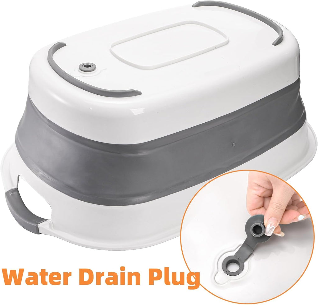 Coloch Collapsible Pet Bathtub with Water Drain Plug, Plastic Dog Bath Tub with Handle Portable Puppy Bathing Tub Space Saving Laundry Basket for Puppy, Small Dog, Cat, BPA Free, Grey