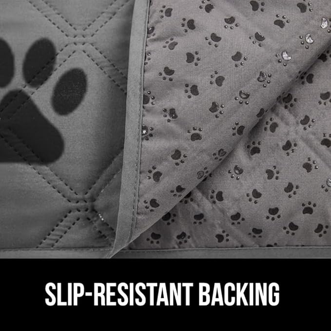 GORILLA GRIP Waterproof Bed Cover for Dogs, 82x68, Gripped Slip Resistant Backing, Leak Proof Washable Dog Blanket Covers Sofa, Couch, Sectional, Crate, Car, RV Seats, Pet Puppy Essentials, Gray Paw