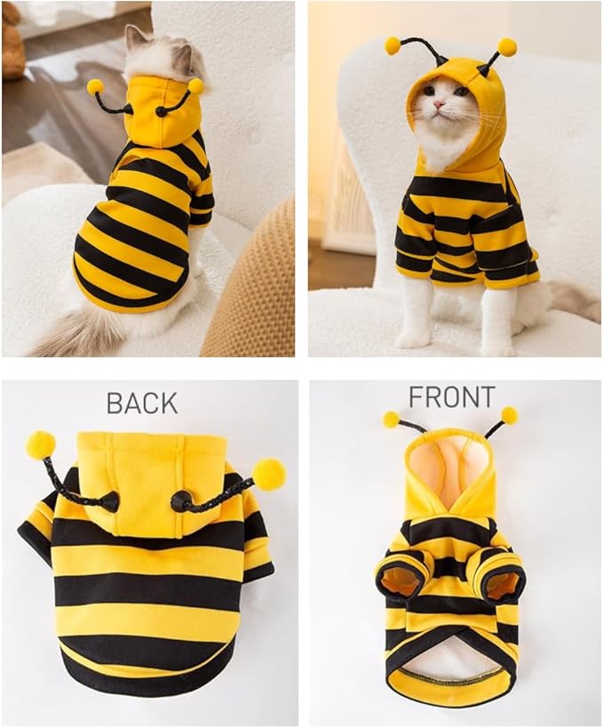 Selena Cat Bee Antennae Costume Hoodies Cute Bee Stripes Dog Kitten Puppy Pet Apparel (Large,Yellow&Black)