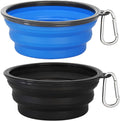Kytely Large Collapsible Dog Bowls 2 Pack, 34oz Foldable Dog Travel Bowl, Portable Pet Water Food Bowl with Clasp, Pet Cat Feeding Cup Dish for Traveling, Walking, Hiking (Black+Blue)
