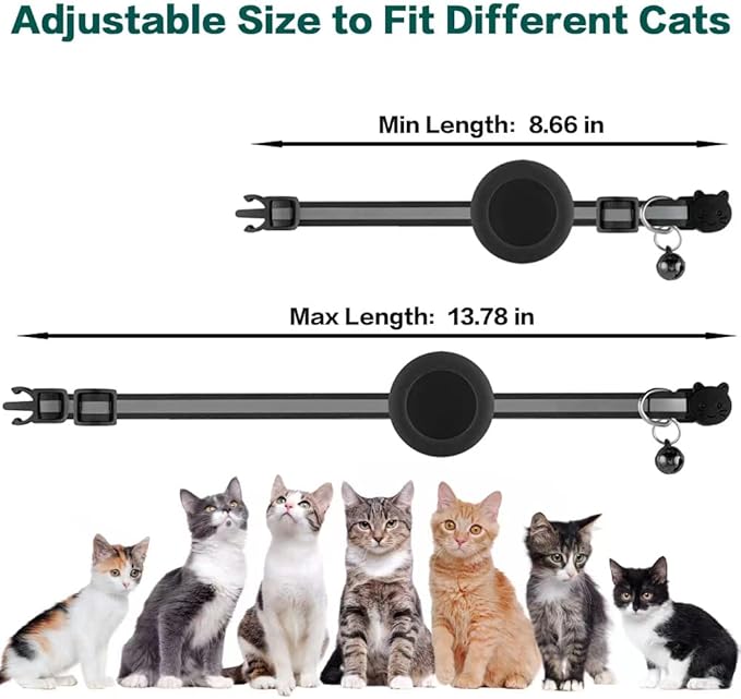 Airtag Cat Collar Breakaway, Reflective Kitten Collar with Apple Air Tag Holder and Bell for Girl Boy Cats, 0.4 Inches in Width and Lightweight(Green)
