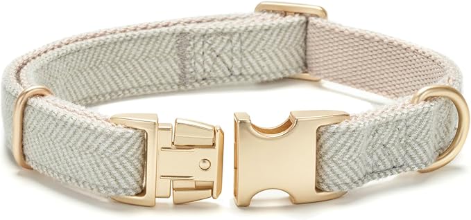 Soft Cotton Hemp Dog Collar with Metal Buckle Adjustable Twilled Dog Collars for Small Medium Large Dogs(Grey,Small)