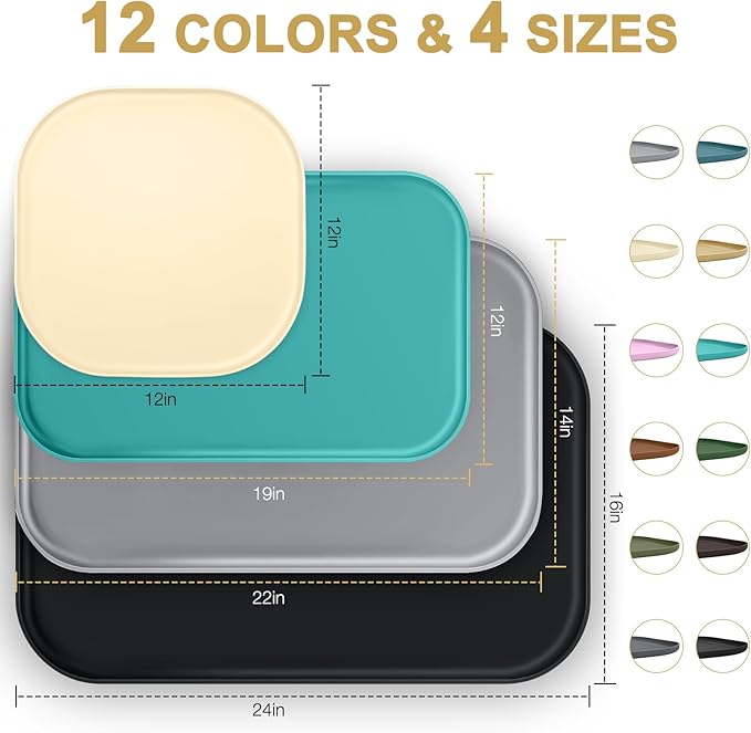 Silicone Pet Food Mat with Raised Edge for Food and Water Bowl, Dog Feeding Mats, Cat Food Trays for Floor Waterproof, Rubber Tray for Dogs and Cats, 24 x 16 x 0.8 Beige